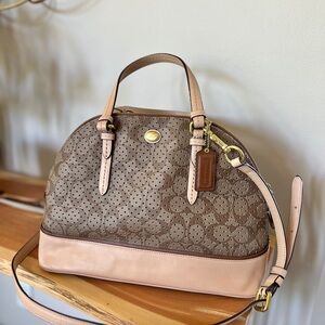 Coach Brown and Tan Signature Perforated Peyton Satchel with Gold Accents F31401
